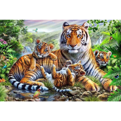 Tiger med unger - Diamond Paint