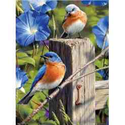2 fugle med blå blomster -Diamond Paint