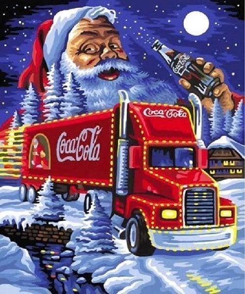 Julemanden med Coca Cola lastbil - Diamond Paint