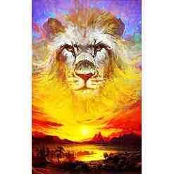 Løve over solnedgang - diamond paint