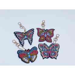 4 Diamond Paint nøgleringe med sommerfugle
