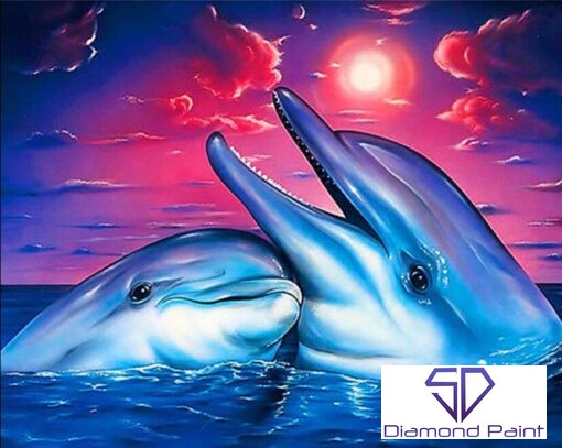 2 forelskede delfiner i diamond paint