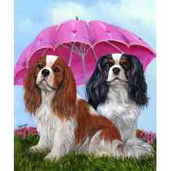 2 hunder med paraply i diamond paint