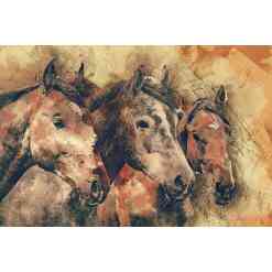 3 heste i tegnet look - diamond paint