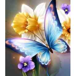 Sommerfugl og blomster i diamond paint
