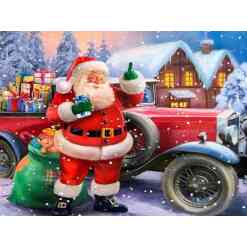 Julemand med gammel bil i diamond paint