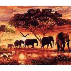 Elefanter på savannen i diamond paint
