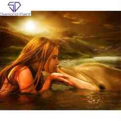 Pige kysser delfin i diamond paint