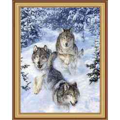 3 ulve i sne - med indbygget ramme i diamond paint