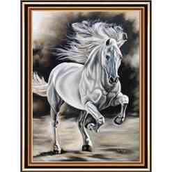 Hvid hest med indbygget ramme i diamond paint