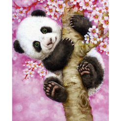 Panda i lyserødt træ i diamond paint