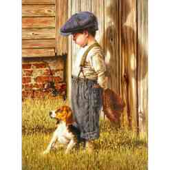Dreng med hund og baseballhandske - diamond paint