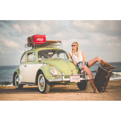 VW Beetle ved stranden i diamond paint
