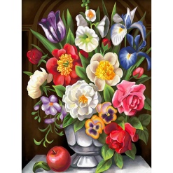 Farverig blomsterbuket i vase - diamond paint