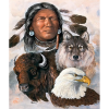 Indianer med bison, ulv og ørn i diamond paint