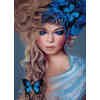 Kvinde med blå blomst i håret - på ramme